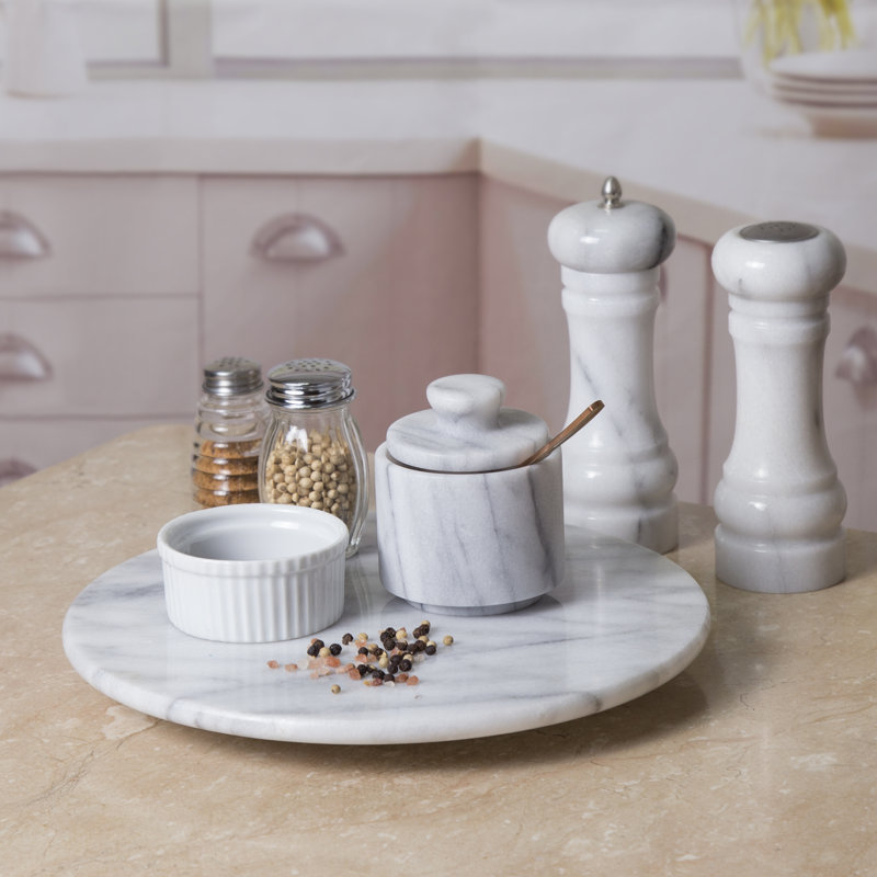 Creative Home Natural Marble Salt Cellar Keeper Round Salt Spices Container Salt And Pepper Bowls Off white